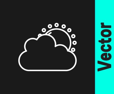 Beyaz çizgi güneş ve hava durumu ikonu siyah arkaplanda izole edildi. Vektör.