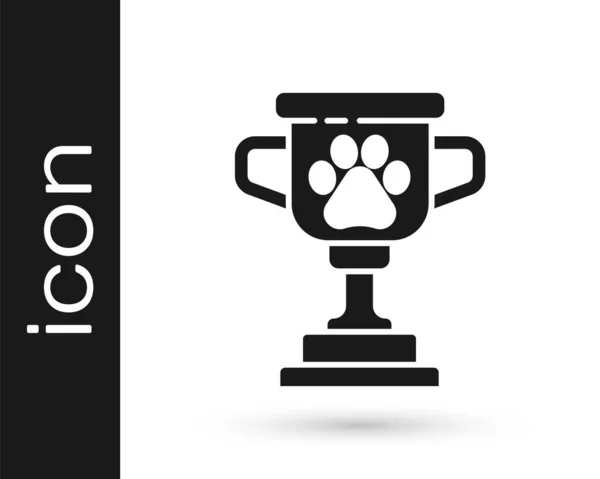 白い背景に隔離されたグレーペット賞のシンボルアイコン ペットの展覧会の勝者の概念として犬の足跡とメダル ベクトル — ストックベクタ