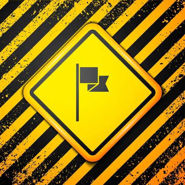 Black Flag Icon Isolated Yellow Background Location Marker Symbol Warning — Stock Vector