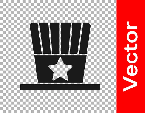 Schwarze Patriotische Amerikanische Zylinderhut Ikone Isoliert Auf Transparentem Hintergrund Uncle — Stockvektor