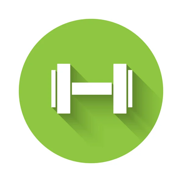 White Dumbbell Icon Isolated Long Shadow Muscle Lifting Icon Fitness — Stock Vector