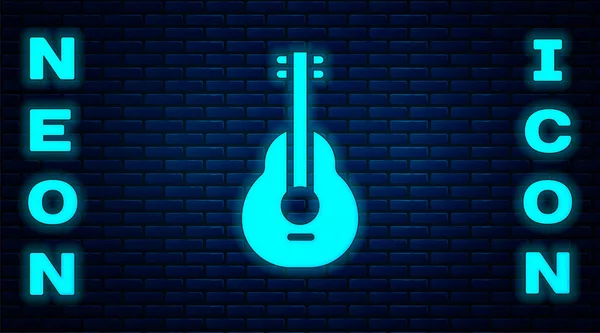 Glowing Neon Mexican Guitar Icon Isolated Brick Wall Background Acoustic — Stock Vector