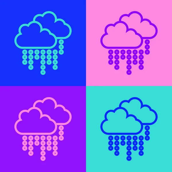 Pop Art Line Cloud Rain Icon Isolated Color Background Rain — Stock Vector