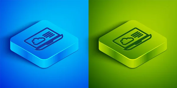 Isometric Line Weather Forecast Icon Isolated Blue Green Background Square — Stock Vector