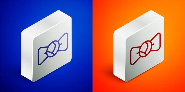 Isometric Line Bow Tie Icon Isolated Blue Orange Background Silver — Stock Vector