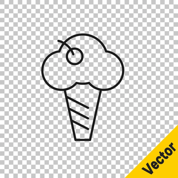 Línea Negra Helado Cono Gofre Icono Aislado Sobre Fondo Transparente — Vector de stock