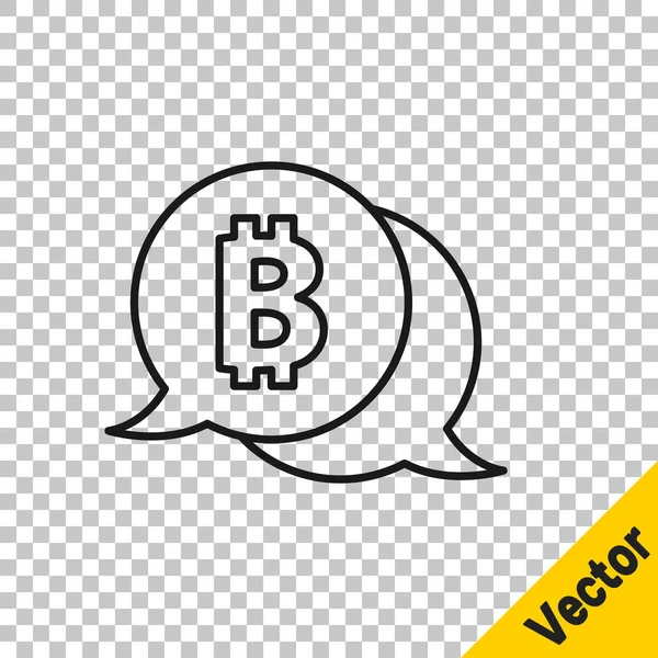 Ligne Noire Cryptocurrency Coin Icône Bitcoin Isolé Sur Fond Transparent — Image vectorielle