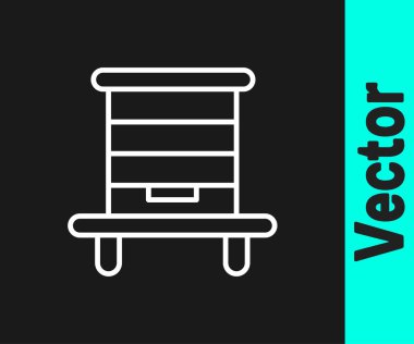 Beyaz çizgi kovanı siyah arka planda izole edilmiş arı simgesi için. Arı kovanı sembolü. Apiary ve arı yetiştiriciliği. Tatlı doğal yemek. Vektör.