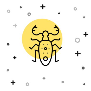 Siyah çizgi Böcek geyiği ikonu beyaz arka planda izole edilmiş. Boynuzlu böcek. Büyük böcek. Rastgele dinamik şekiller. Vektör.