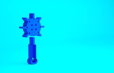 Mavi ortaçağ zincirlenmiş top ikonu mavi arka planda izole edilmiş. Ortaçağ silahı. Minimalizm kavramı. 3d illüstrasyon 3B canlandırma.