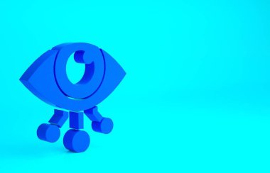 Mavi göz tarama simgesi mavi arkaplanda izole edildi. Göz taraması yapılıyor. Güvenlik kontrol sembolü. Siber göz işareti. Minimalizm kavramı. 3d illüstrasyon 3B canlandırma.