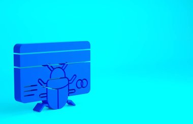 Mavi arka planda, kredi kartı simgesindeki Mavi Sistem hatası izole edildi. Kod hatası konsepti. Sistemde hata var. Böcek araması. Minimalizm kavramı. 3d illüstrasyon 3B canlandırma.