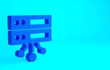 Mavi Sunucu, Data, Web sunucu simgesi mavi arkaplanda izole edildi. Minimalizm kavramı. 3d illüstrasyon 3B canlandırma.