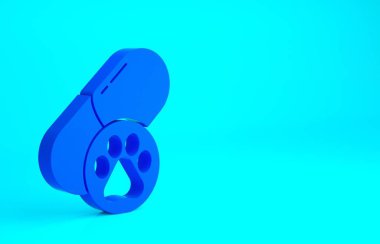 Mavi Köpek hapı ikonu mavi arkaplanda izole edilmiş. Hayvan için reçeteli ilaç. Minimalizm kavramı. 3d illüstrasyon 3B canlandırma.