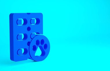Mavi Köpek hapı ikonu mavi arkaplanda izole edilmiş. Hayvan için reçeteli ilaç. Minimalizm kavramı. 3d illüstrasyon 3B canlandırma.