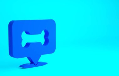 Mavi Köpek kemiği ikonu mavi arkaplanda izole edilmiş. Besin sembolü. Minimalizm kavramı. 3d illüstrasyon 3B canlandırma.