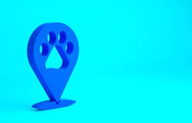Mavi haritalı veteriner tıp hastanesi, klinik ya da hayvan ikonu için evcil hayvan dükkanı mavi arka planda izole edilmiş. Veteriner ya da veteriner kliniği. Minimalizm kavramı. 3d illüstrasyon 3B canlandırma.