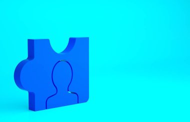 Mavi kafa avlama ikonu mavi arka planda izole edildi. İş hedefi ya da İstihdam tabelası. İş için insan kaynakları ve adam toplama. Minimalizm kavramı. 3d illüstrasyon 3B canlandırma.