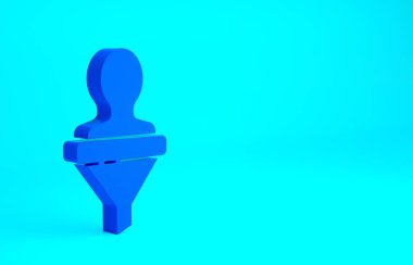 Mavi kafa avlama ikonu mavi arka planda izole edildi. İş hedefi ya da İstihdam tabelası. İş için insan kaynakları ve adam toplama. Minimalizm kavramı. 3d illüstrasyon 3B canlandırma.