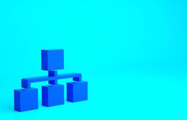 Mavi İş Hiyerarşisi organogram grafiksel bilgi ikonu mavi arkaplanda izole edildi. Kurumsal yapı grafik elementleri. Minimalizm kavramı. 3d illüstrasyon 3B canlandırma.