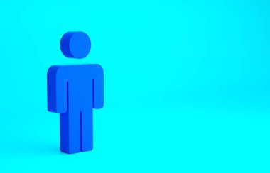 Mavi erkek simgesi kullanıcısı mavi arkaplanda izole edildi. İş simgesi kullanıcı profili simgesi simgesi. Erkek kullanıcı işareti. Minimalizm kavramı. 3d illüstrasyon 3B canlandırma.