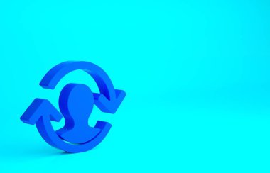 Mavi İnsan Kaynakları simgesi mavi arkaplanda izole edildi. İnsan kaynakları yönetimi kavramı, profesyonel personel araştırması, baş avcı işi. Minimalizm kavramı. 3d illüstrasyon 3B canlandırma.