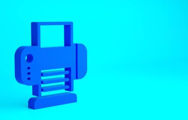 Mavi yazıcı simgesi mavi arkaplanda izole edildi. Minimalizm kavramı. 3d illüstrasyon 3B canlandırma.