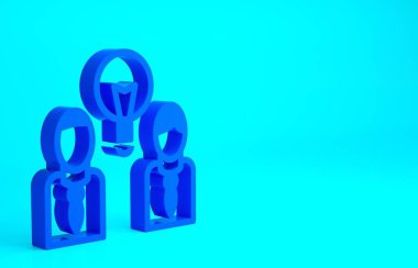 Mavi arka planda lamba ikonu olan mavi insanlar izole edildi. Fikir kavramı. Minimalizm kavramı. 3d illüstrasyon 3B canlandırma.