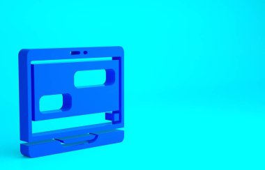 Mavi sohbet mesajları mavi arkaplandaki dizüstü bilgisayar simgesinde izole edildi. Smartphone sohbet mesajları konuşma baloncukları. Minimalizm kavramı. 3d illüstrasyon 3B canlandırma.