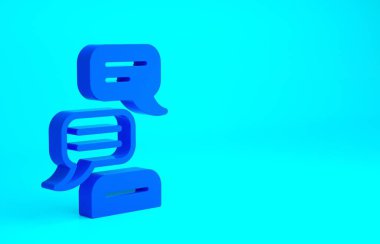 Mavi Konuşma baloncuk sohbet simgesi mavi arkaplanda izole. İleti simgesi. İletişim ya da yorum sohbet sembolü. Minimalizm kavramı. 3d illüstrasyon 3B canlandırma.
