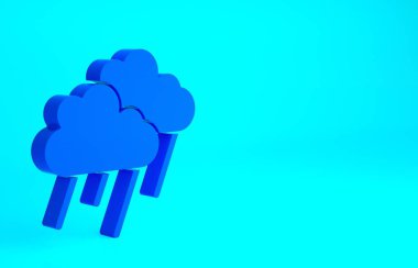 Mavi arkaplanda izole edilmiş yağmur ikonu olan Mavi Bulut. Yağmur damlaları ile yağmur bulutu yağışı. Minimalizm kavramı. 3d illüstrasyon 3B canlandırma.