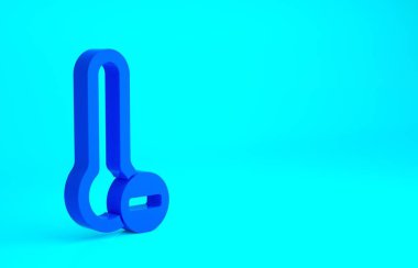 Mavi Meteoroloji termometresi mavi arkaplanda izole edilmiş ikonu ölçüyor. Termometre termometresi sıcak ya da soğuk hava gösteriyor. Minimalizm kavramı. 3d illüstrasyon 3B canlandırma.