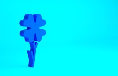 Mavi arkaplanda mavi dört yapraklı yonca simgesi var. Mutlu Aziz Patrick günleri. Minimalizm kavramı. 3d illüstrasyon 3B canlandırma.