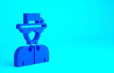 Kraliçe Elizabeth ikonunun mavi silueti mavi arka planda izole edilmiş. Minimalizm kavramı. 3d illüstrasyon 3B canlandırma.