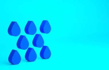 Mavi Su Damlası simgesi mavi arkaplanda izole edildi. Minimalizm kavramı. 3d illüstrasyon 3B canlandırma.
