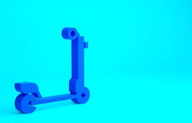 Mavi Scooter simgesi mavi arkaplanda izole edildi. Minimalizm kavramı. 3d illüstrasyon 3B canlandırma.