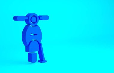Mavi Scooter simgesi mavi arkaplanda izole edildi. Minimalizm kavramı. 3d illüstrasyon 3B canlandırma.