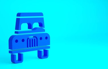 Mavi Araba simgesi mavi arkaplanda izole edildi. Ön manzara. Minimalizm kavramı. 3d illüstrasyon 3B canlandırma.