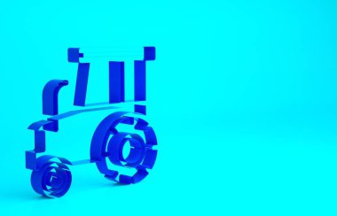 Mavi traktör simgesi mavi arkaplanda izole edildi. Minimalizm kavramı. 3d illüstrasyon 3B canlandırma.