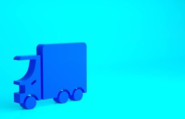 Mavi kargo kamyonu ikonu mavi arka planda izole edildi. Minimalizm kavramı. 3d illüstrasyon 3B canlandırma.