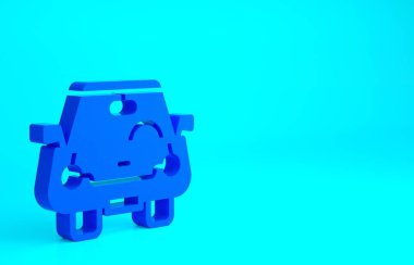 Mavi Araba simgesi mavi arkaplanda izole edildi. Ön manzara. Minimalizm kavramı. 3d illüstrasyon 3B canlandırma.