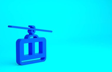 Mavi kablo araba simgesi mavi arkaplanda izole edildi. Füniküler işaret. Minimalizm kavramı. 3d illüstrasyon 3B canlandırma.