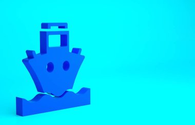 Mavi kargo gemisi simgesi mavi arkaplanda izole edildi. Minimalizm kavramı. 3d illüstrasyon 3B canlandırma.