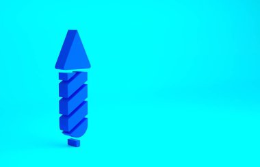 Mavi Firework roket ikonu mavi arka planda izole edildi. Eğlence partisi anlayışı. Patlayıcı havai fişek sembolü. Minimalizm kavramı. 3d illüstrasyon 3B canlandırma.