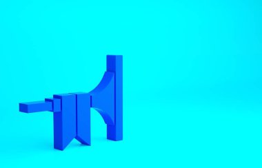 Mavi enstrümanlı trompet ikonu mavi arka planda izole edildi. Minimalizm kavramı. 3d illüstrasyon 3B canlandırma.