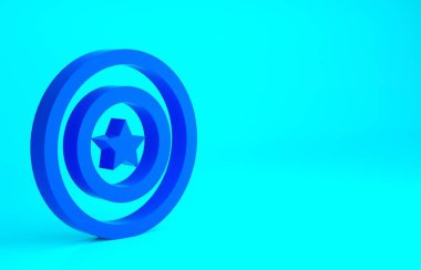 Mavi Amerikan yıldız kalkanı ikonu mavi arkaplanda izole edildi. Amerika Birleşik Devletleri bayrağı. 4 Temmuz. ABD Bağımsızlık Günü. Minimalizm kavramı. 3d illüstrasyon 3B canlandırma.