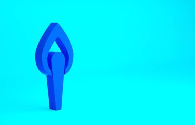 Mavi El Feneri alev ikonu mavi arkaplanda izole edildi. Sembol ateşi sıcak, alev gücü, alev ve ısı. Minimalizm kavramı. 3d illüstrasyon 3B canlandırma.