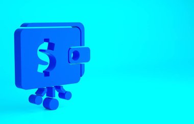 Mavi Kripto Para Birimi cüzdan simgesi mavi arkaplanda izole edildi. Cüzdan ve bitcoin işareti. Maden konsepti. Para, ödeme, nakit, ödeme ikonu. Minimalizm kavramı. 3d illüstrasyon 3B canlandırma.