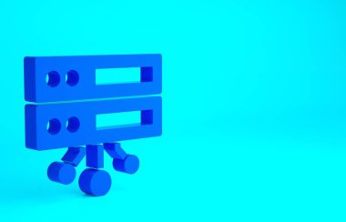 Mavi Sunucu, Data, Web sunucu simgesi mavi arkaplanda izole edildi. Minimalizm kavramı. 3d illüstrasyon 3B canlandırma.