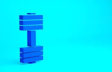 Mavi Dumbbell simgesi mavi arkaplanda izole edildi. Kas kaldırma ikonu, fitness halteri, spor aletleri, egzersiz yaban domuzu. Minimalizm kavramı. 3d illüstrasyon 3B canlandırma.